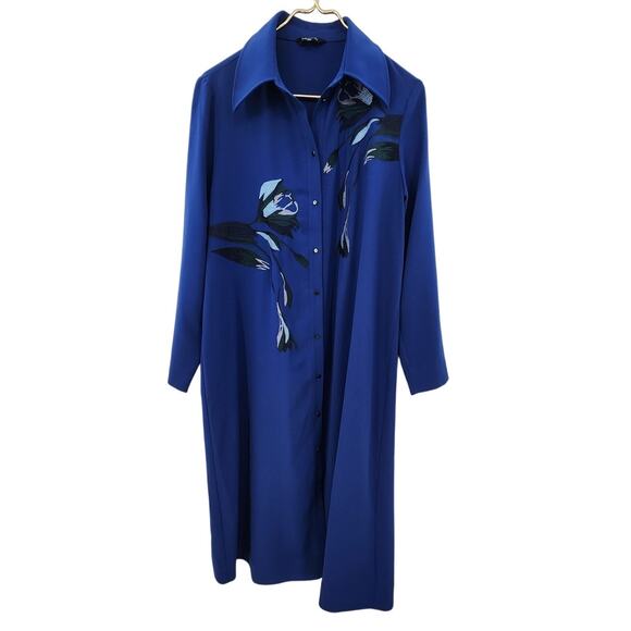 Misook Floral Embroidered Button Front Woven Dress Blue Size Small - Picture 5 of 13